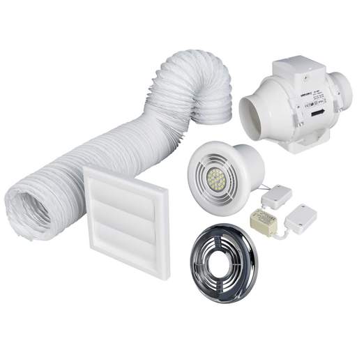 Airflow Aventa 100mm 4" In-Duct Showerlight Fan Kit with Timer
