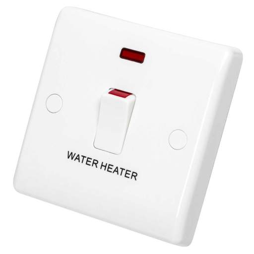BG Nexus 20A DP Switch with Neon and Flex Outlet marked Water Heater White