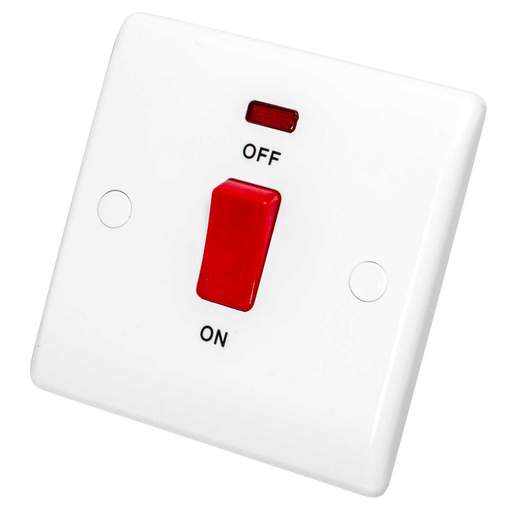 BG 45A DP 1 Gang Switch with Neon and Red Rocker White