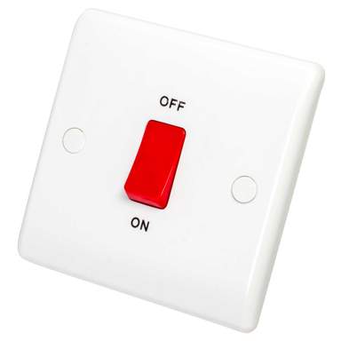 BG 45A DP 1 Gang Switch with Red Rocker White (875) | CEF