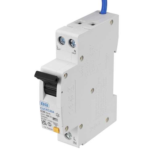 BG 20A 1P+N 1 Module C Curve 6kA 30mA Type A Compact RCBO