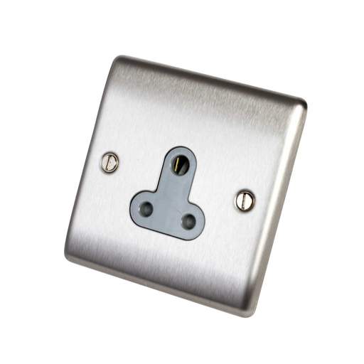 BG 5A 1 Gang Single Unswitched Socket Grey Insert Brushed Steel