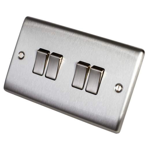 BG 10A 4 Gang 2 Way Light Switch Brushed Steel