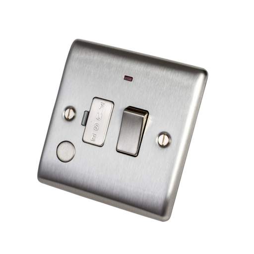 BG 13A Switched Fused Spur with Neon and Flex Outlet Brushed Steel