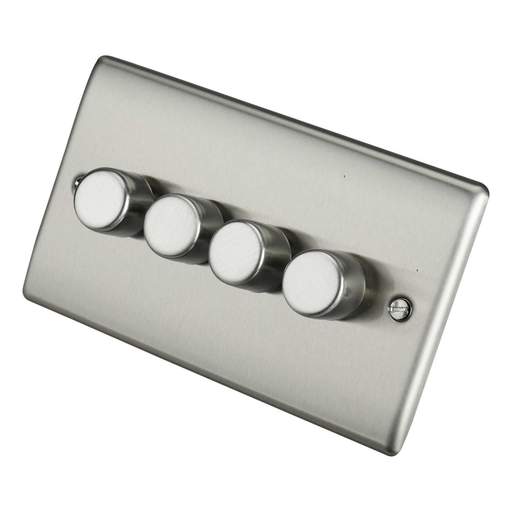 BG 200W 4 Gang 2 Way Intelligent Dimmer Switch Brushed Steel