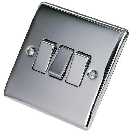 BG 10A 3 Gang 2 Way Light Switch Polished Chrome
