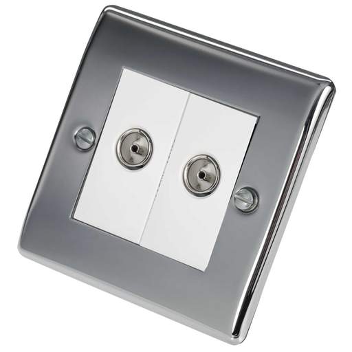 BG 1 Gang Twin Isolated Coaxial Socket White Insert Polished Chrome