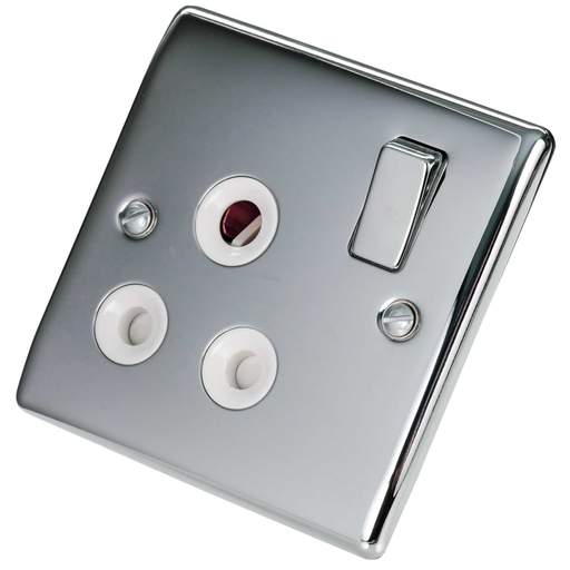 BG 15A 1 Gang Switched Socket White Insert Polished Chrome