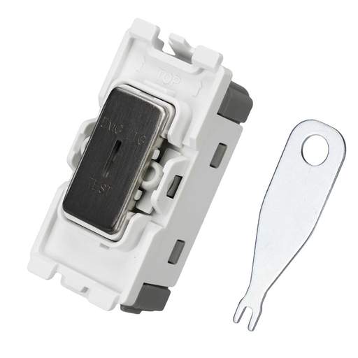 BG 20A Single Pole Grid Key Switch marked Emergency Lighting Test Brushed Steel