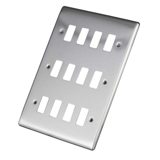 BG 12 Gang Grid Front Plate Brushed Steel
