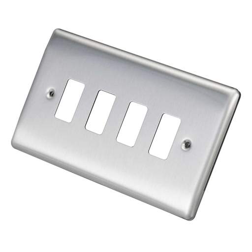 BG 4 Gang Grid Front Plate Brushed Steel