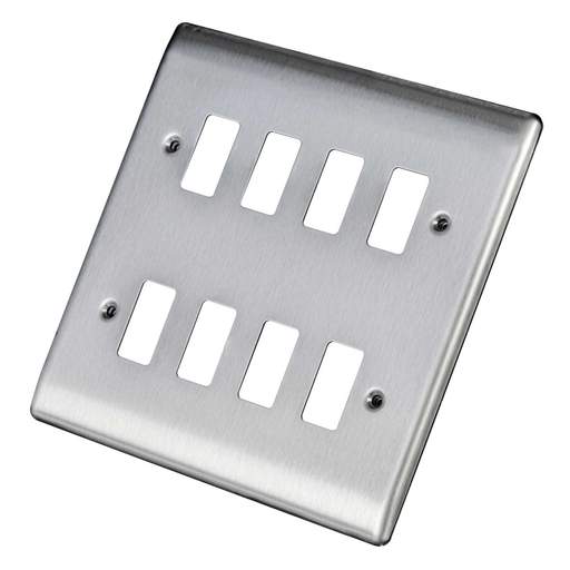 BG 8 Gang Grid Front Plate Brushed Steel