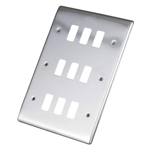 BG 9 Gang Grid Front Plate Brushed Steel