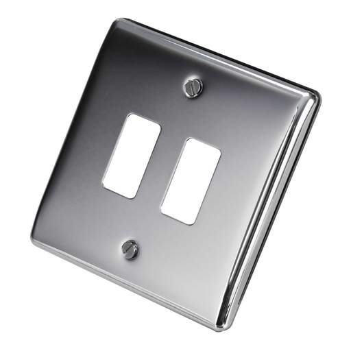 BG 2 Gang Grid Front Plate Polished Chrome
