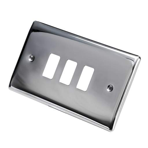 BG 3 Gang Grid Front Plate Polished Chrome