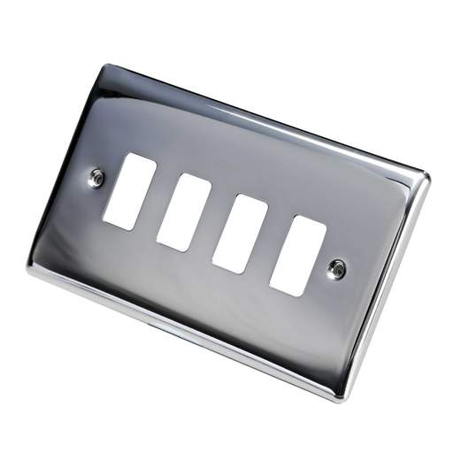 BG 4 Gang Grid Front Plate Polished Chrome