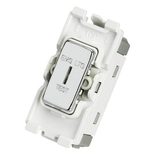 BG 20A Single Pole Grid Key Switch marked Emergency Lighting Test Polished Chrome