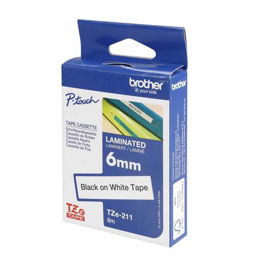 Brother 6mm x 8m Label Cartridge Black on White