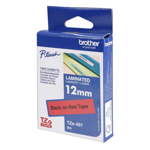 Brother 12mm x 8m Label Cartridge Black on Red