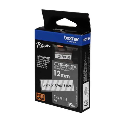 Brother TZe-S131 12mm x 8m Labelling Pro Tape Cassette Black on Clear