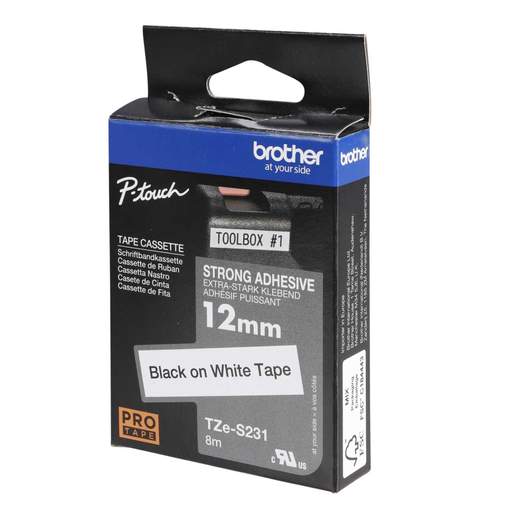 Brother 12mm Black On White Pro Tape