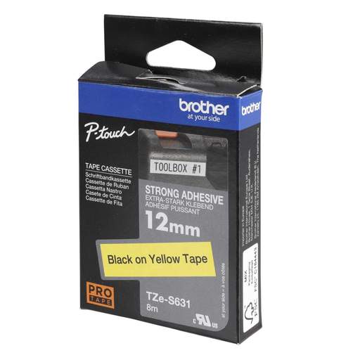 Brother 12mm Black On Yellow Pro Tape
