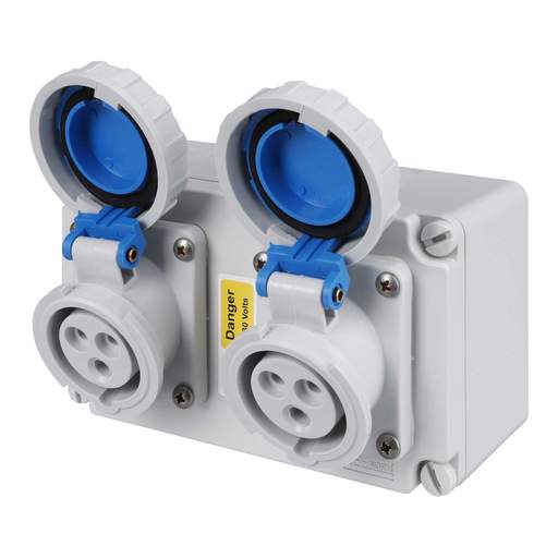 Ceenorm 16A 2P+E 230V 2 Gang Wall Mounted Socket IP67