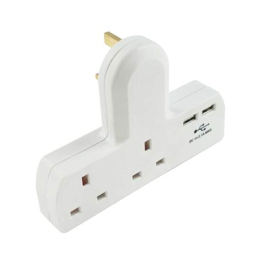 F4P 13A 2 Gang T Shaped Adaptor with Twin USB Charger