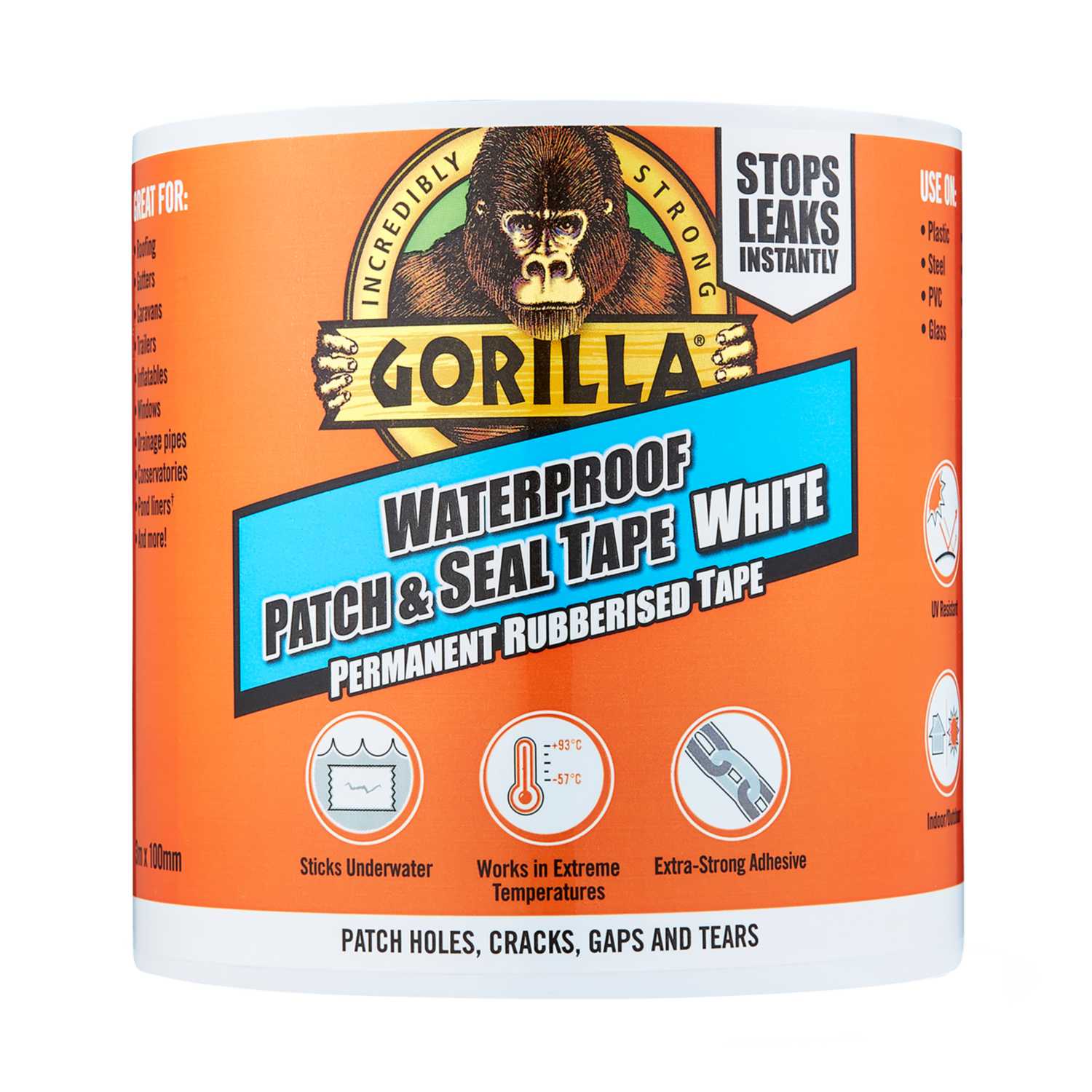 Gorilla Waterproof Patch and Seal Tape White (3m Roll) (3044741) CEF