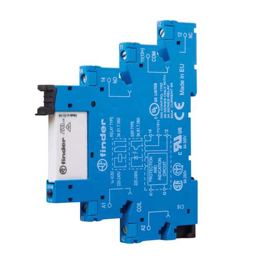 Finder 6A 1 Pole 24V AC/DC Changeover Relay Interface Module - Din Rail Mounting