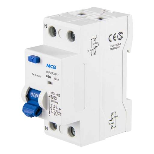 MCG 40A 2 Pole 30mA Type A RCD (40A2P30AT) | CEF