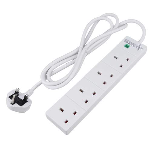 F4P 13A 2m 4 Gang Surge Protected Extension Lead with Neon White