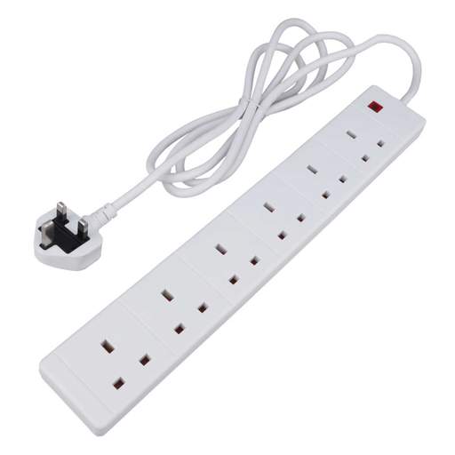 F4P 13A 2m 6 Gang Extension Lead with Neon White