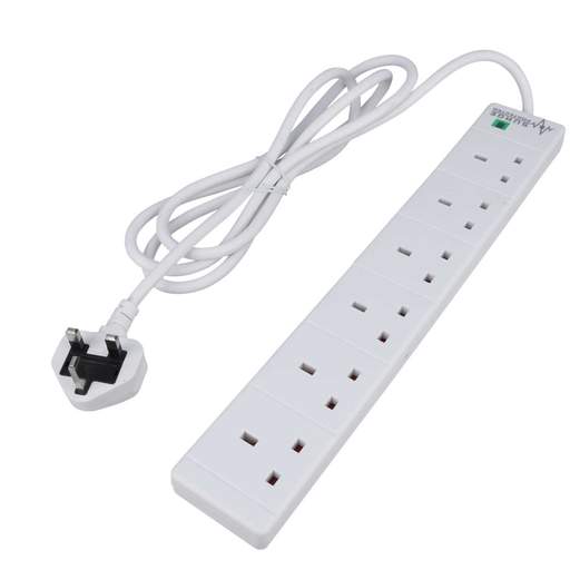 F4P 13A 2m 6 Gang Surge Protected Extension Lead with Neon White