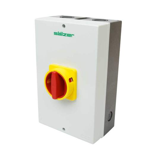 Salzer 32 Amp 8 Pole Rotary Isolator with Red/Yellow Handle