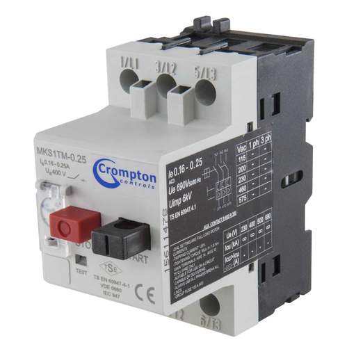 Crompton 0.16 - 0.25A Manual Motor Starter DIN Rail or Enclosure Mounting