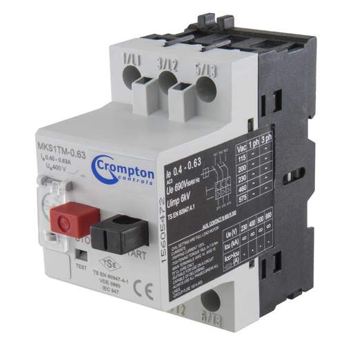 Crompton 0.40 - 0.63A Manual Motor Starter DIN Rail or Enclosure Mounting