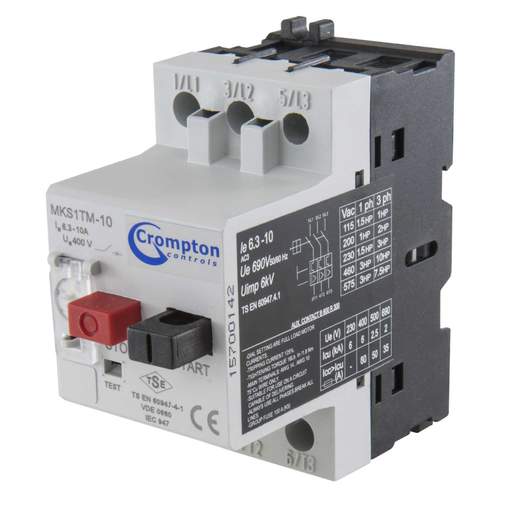 Crompton 6.3 - 10A Manual Motor Starter DIN Rail or Enclosure Mounting