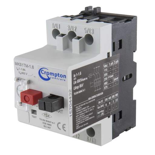 Crompton 1 - 1.6A Manual Motor Starter DIN Rail or Enclosure Mounting