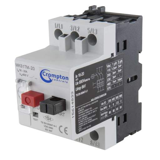 Crompton 16 - 20A Manual Motor Starter DIN Rail or Enclosure Mounting