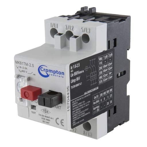 Crompton 1.6 - 2.5A Manual Motor Starter DIN Rail or Enclosure Mounting