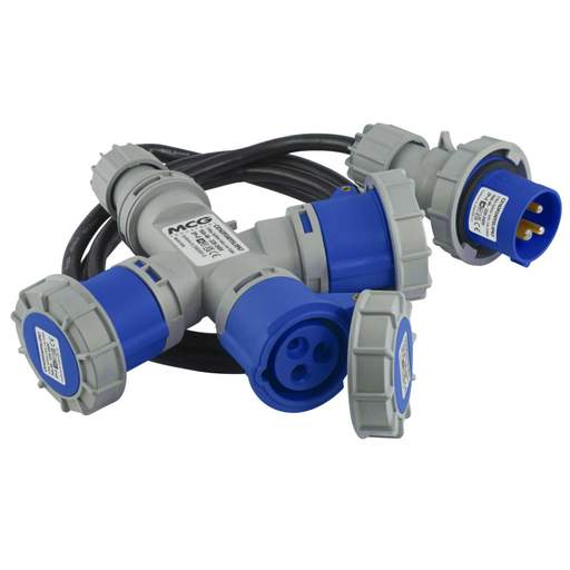MCG 16A 2 Pole + Earth 230V 3 Way Y Splitter complete with 2 metres of Cable and Plug IP67
