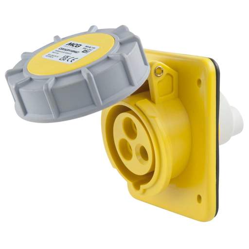 MCG 16A 2 Pin + Earth 110V Angled Panel Mounted Socket IP67