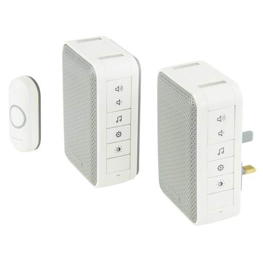 Honeywell Home 150m Wireless Home and Garden Door Chime Kit 2 Chimes 6 Tunes LED White