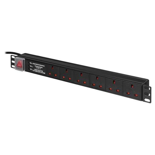 Emitex 1U 6 Way Horizontal PDU 13A Surge Protected