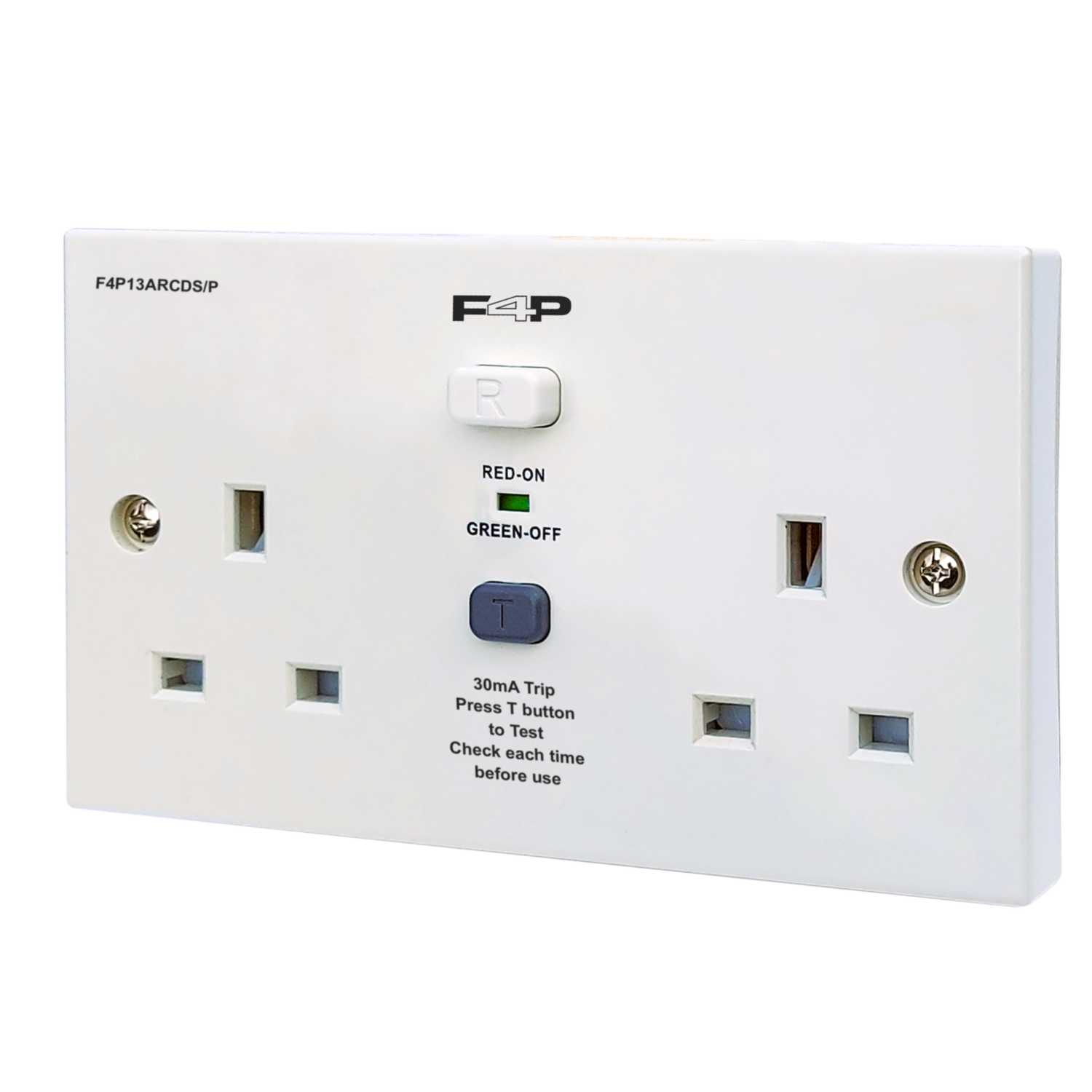 F4P 13A 2 Gang Unswitched Type A RCD Socket (F4P13ARCDS/P) CEF