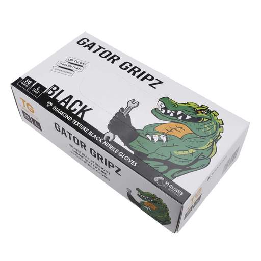 Tough Glove Large Gator Gripz Nitrile Gloves Black (Pack of 50)