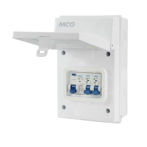 MCG Metal Clad IP65 Garage Unit with 63A Type A RCD and 6A and 16A MCB