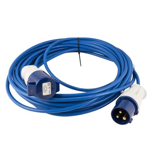 MCG 1.5mm 240V 14m Blue BS4343 Site Extension Lead with 16A 2P+E 230V Plug and Coupler fitted IP44 rated