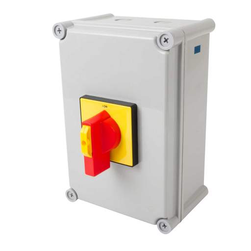 MCG 125A 4 Pole Plastic Isolator with Red/Yellow Rotary Handle